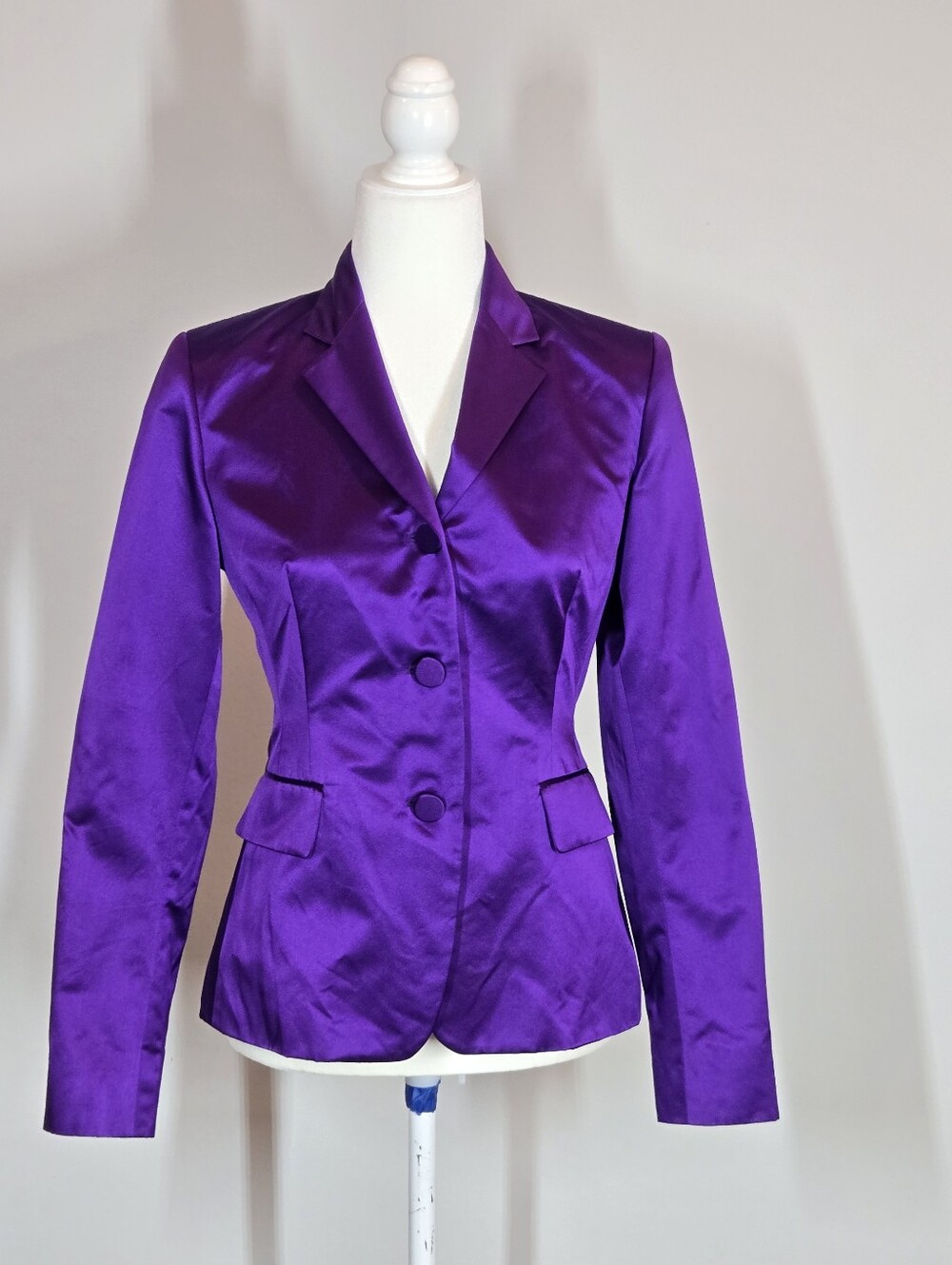Y2K Ralph Lauren Black Label Purple Silk Blazer Jacket Satin Structured Size 4